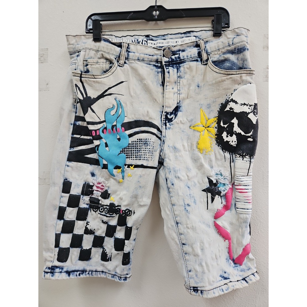 Reason Brand Men's Moto Distressed Grunge Denim Jean Shorts Jorts Streetwear 34